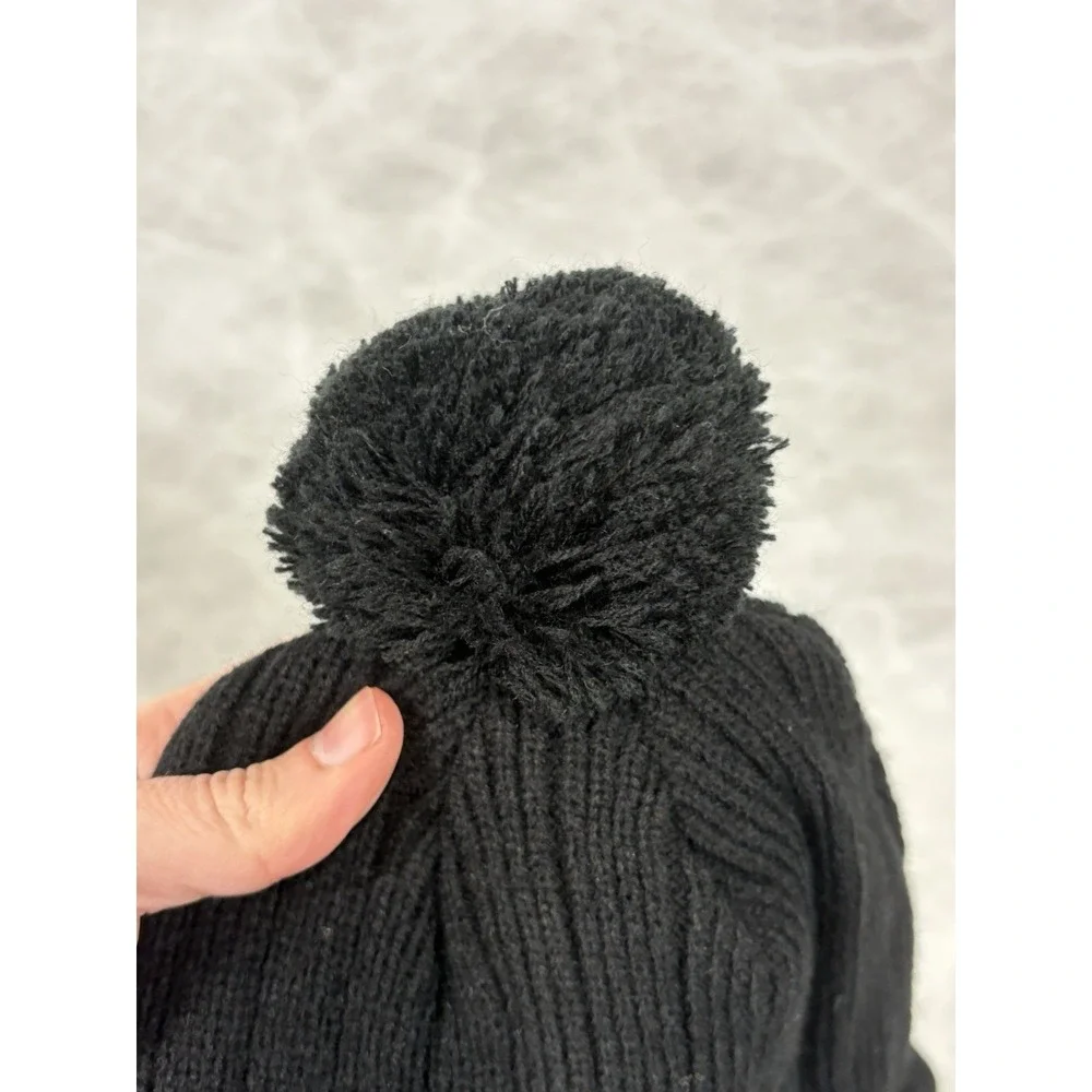 Courvoisier Black Knit Beanie Hat With Pom Since 1828 Logo Acrylic Cuffed Winter